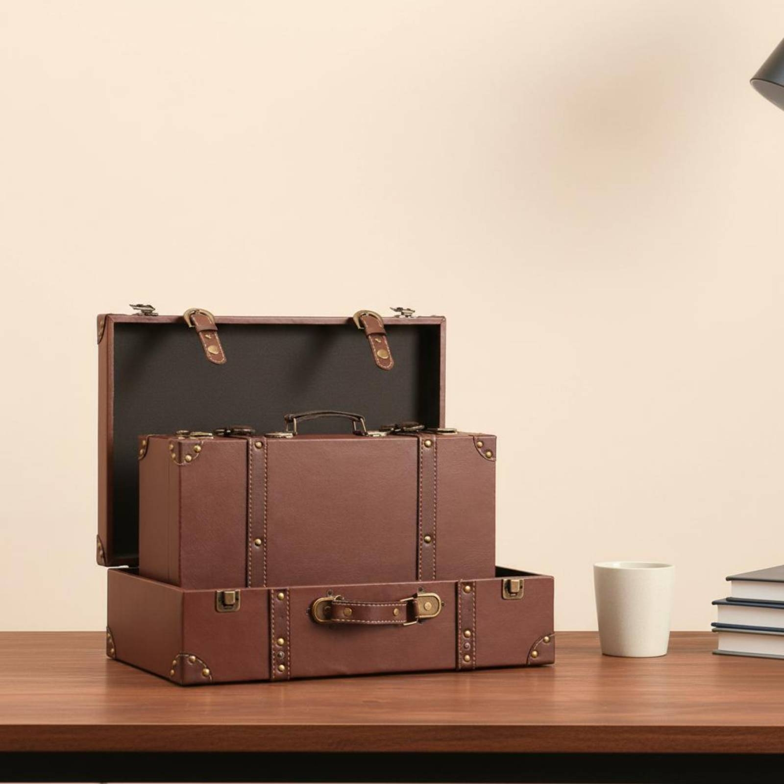 Vintage Deri Görünümlü Sert Va - Retro Vintage Trunk Suitcase incelemesi ve fiyatı